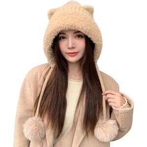 Women Mise Winter Sherpa Beanie Hats Knit Ear Flaps Peruvian Cover Ears